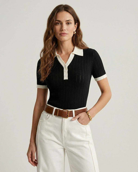 Siena Polo Shirt by Lauven - Women’s soft cotton knit polo with classic contrast trim.