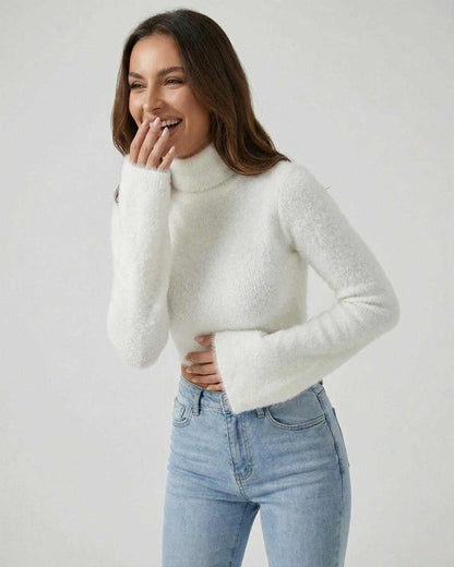 Sienna Pullover by Lauven – Women’s white high neck pullover sweater with long sleeves, perfect for modern styling.