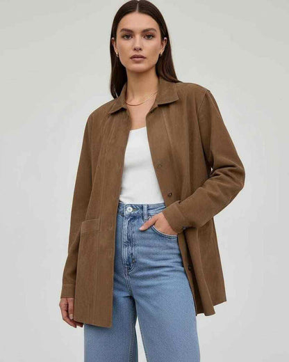 Sienna Jacket by Lauven - Women’s Oversized Jacket with Relaxed Fit in rich brown, stylish and versatile.