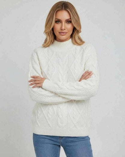 Sienna Sweater by Lauven – Women’s Oversized Cable Knit Sweater in cream for effortless style and comfort.