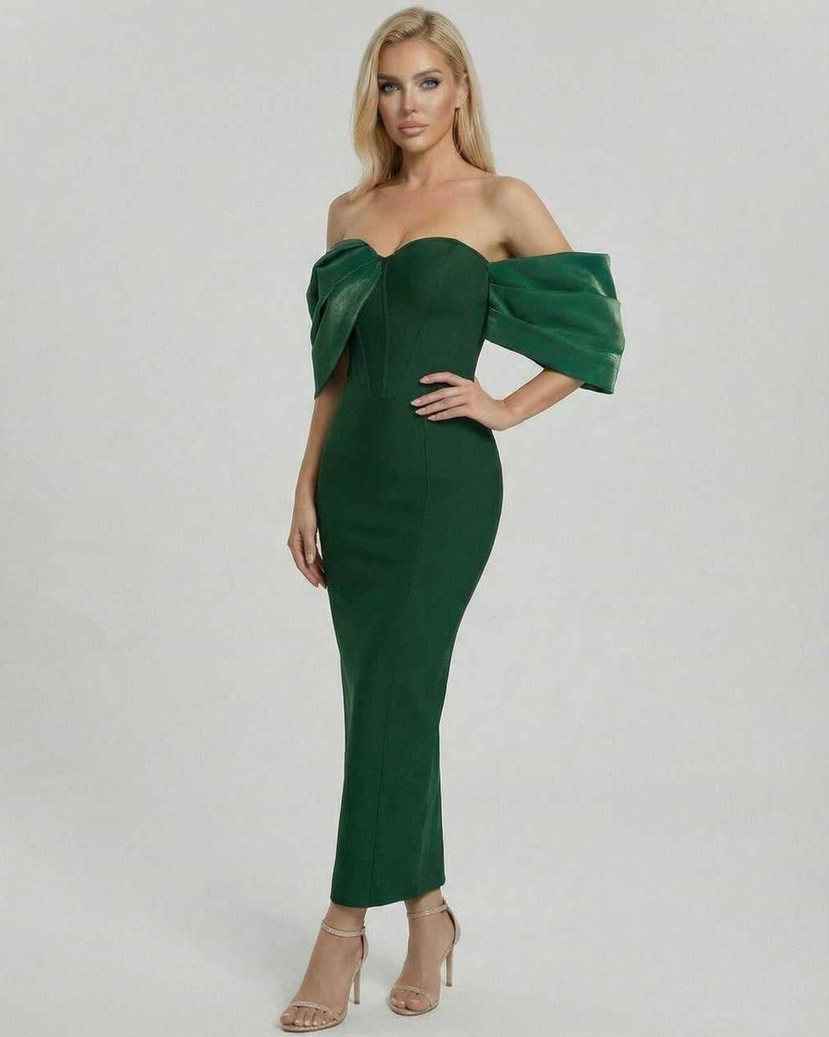 Verona Midi Dress by Lauven – Elegant green women's midi dress perfect for evening and cocktail events.