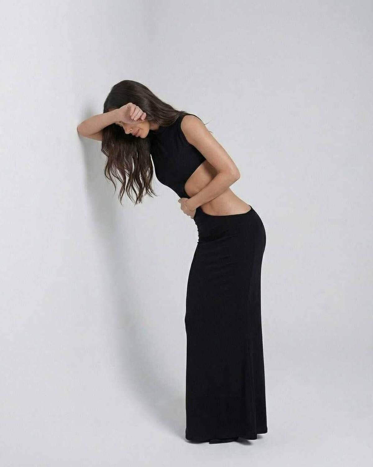 Vega Maxi Dress by Lauven, high stretch black knitted sleeveless maxi dress showcasing a sleek silhouette.