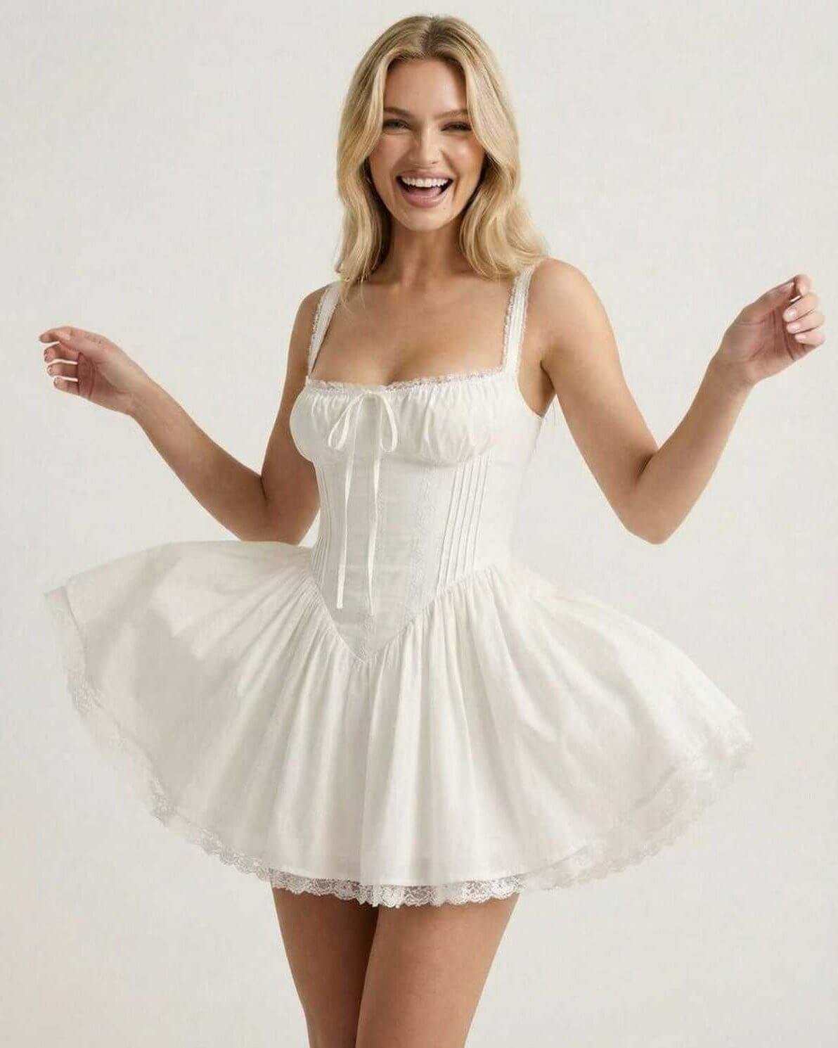 Elysia Mini Dress from Lauven featuring corset bodice and flared skirt, perfect for a stylish club-ready look.