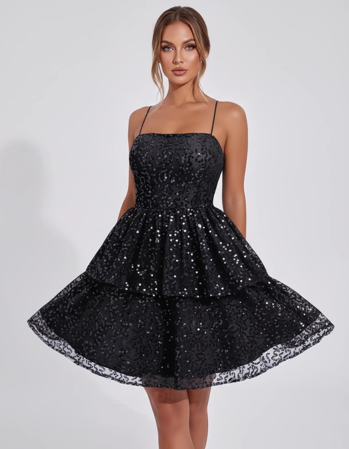 Pierrette Mini Dress — Black | SKU: SD-79797-black-2,SD-79797-black-4,SD-79797-black-6,SD-79797-black-8,SD-79797-black-10,SD-79797-black-12,SD-79797-black-14,SD-79797-black-16,SD-79797-black-16W,SD-79797-black-18W,SD-79797-black-20W,SD-79797-black-22W