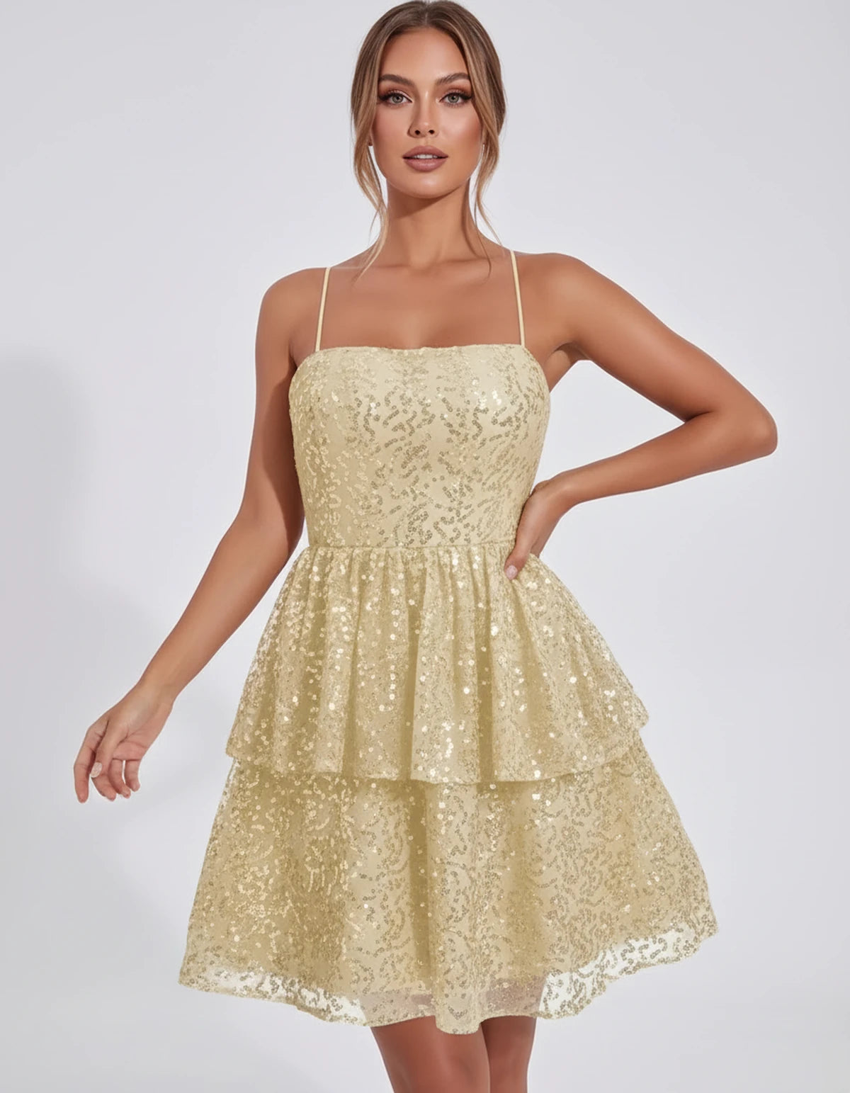 Pierrette Mini Dress — Champagne | SKU: SD-79797-champagne-2,SD-79797-champagne-4,SD-79797-champagne-6,SD-79797-champagne-8,SD-79797-champagne-10,SD-79797-champagne-12,SD-79797-champagne-14,SD-79797-champagne-16,SD-79797-champagne-16W,SD-79797-champagne-18W,SD-79797-champagne-20W,SD-79797-champagne-22W