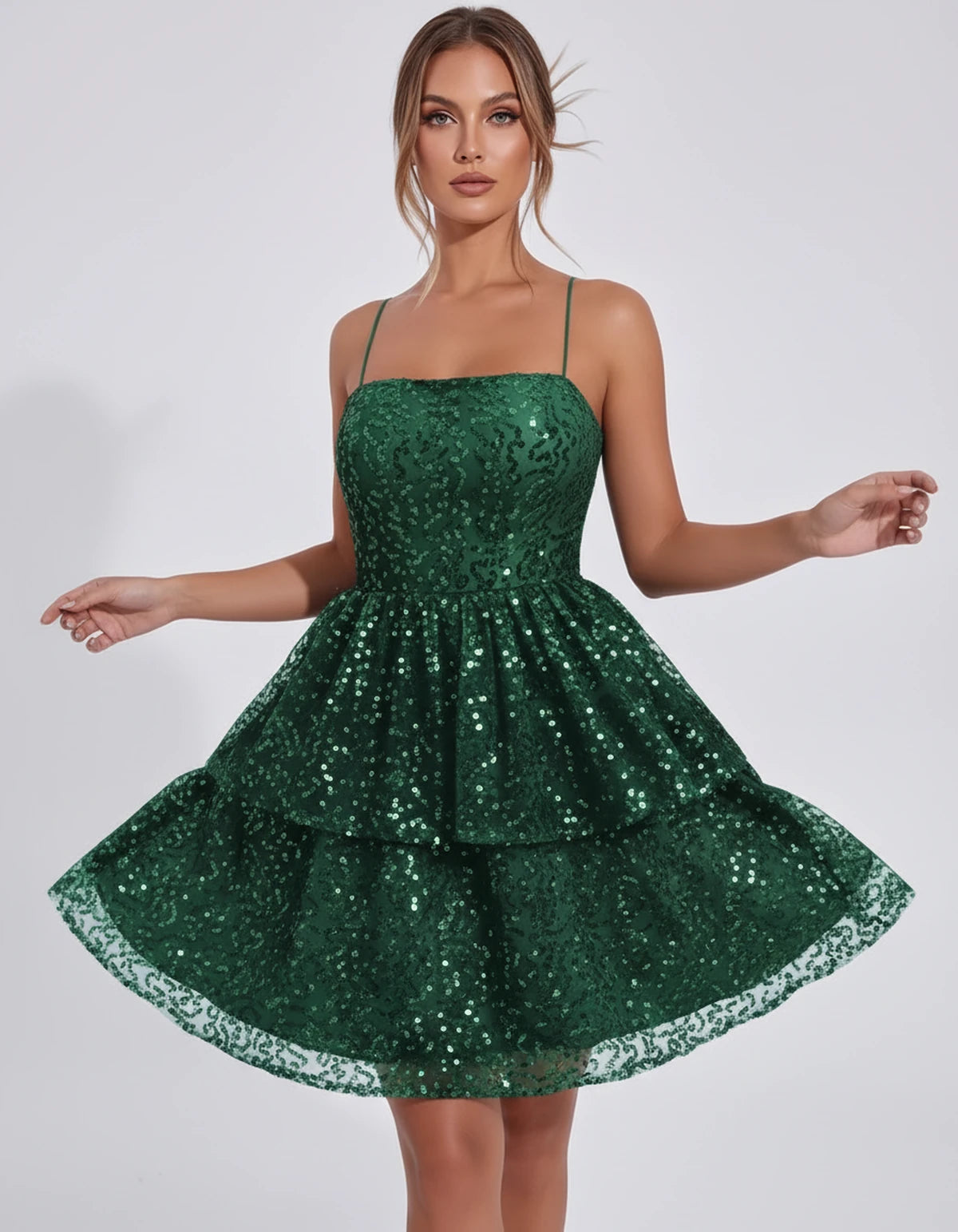 Pierrette Mini Dress — Emerald Green | SKU: SD-79797-emeraldgreen-2,SD-79797-emeraldgreen-4,SD-79797-emeraldgreen-6,SD-79797-emeraldgreen-8,SD-79797-emeraldgreen-10,SD-79797-emeraldgreen-12,SD-79797-emeraldgreen-14,SD-79797-emeraldgreen-16,SD-79797-emeraldgreen-16W,SD-79797-emeraldgreen-18W,SD-79797-emeraldgreen-20W,SD-79797-emeraldgreen-22W
