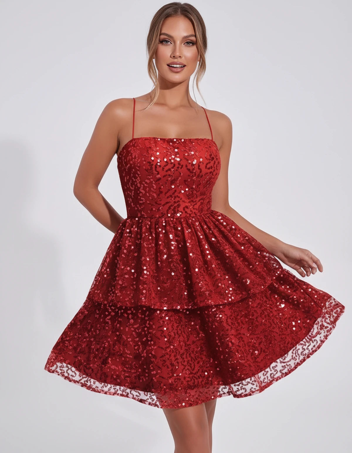Pierrette Mini Dress — Red | SKU: SD-79797-red-2,SD-79797-red-4,SD-79797-red-6,SD-79797-red-8,SD-79797-red-10,SD-79797-red-12,SD-79797-red-14,SD-79797-red-16,SD-79797-red-16W,SD-79797-red-18W,SD-79797-red-20W,SD-79797-red-22W