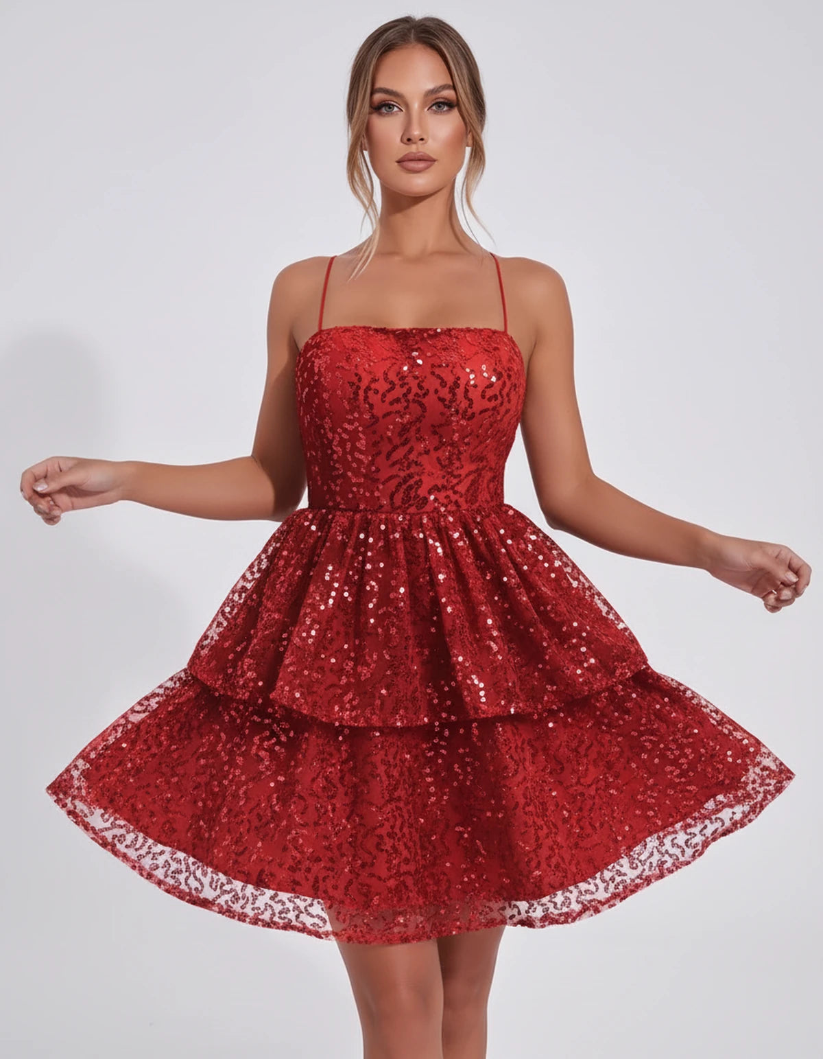 Pierrette Mini Dress — Red | SKU: SD-79797-red-2,SD-79797-red-4,SD-79797-red-6,SD-79797-red-8,SD-79797-red-10,SD-79797-red-12,SD-79797-red-14,SD-79797-red-16,SD-79797-red-16W,SD-79797-red-18W,SD-79797-red-20W,SD-79797-red-22W