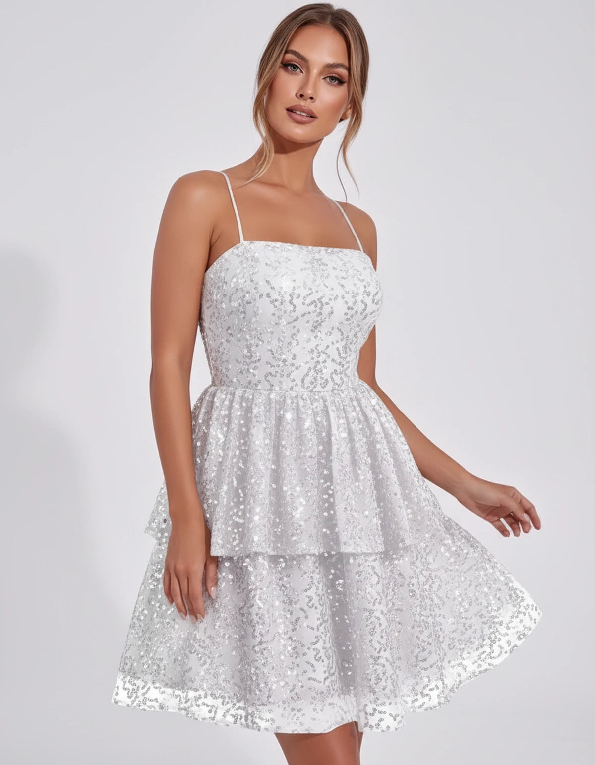 Pierrette Mini Dress — White | SKU: SD-79797-white-2,SD-79797-white-4,SD-79797-white-6,SD-79797-white-8,SD-79797-white-10,SD-79797-white-12,SD-79797-white-14,SD-79797-white-16,SD-79797-white-16W,SD-79797-white-18W,SD-79797-white-20W,SD-79797-white-22W