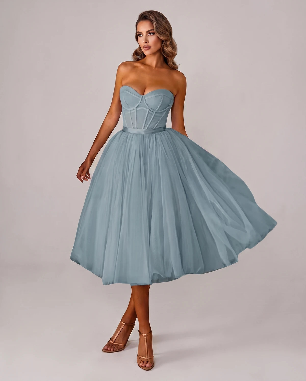 Pomona Midi Dresses — Dusty Blue