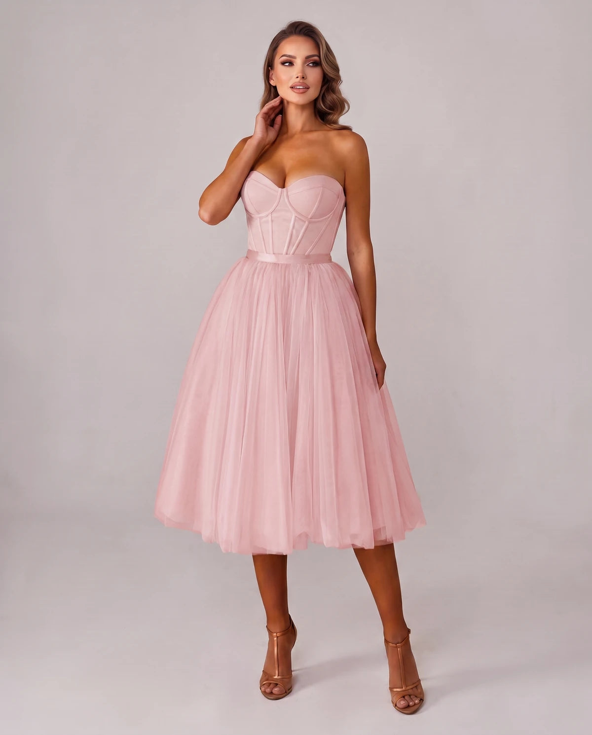 Pomona Midi Dresses — Pink | SKU: SD-38566-pink-2,SD-38566-pink-4,SD-38566-pink-6,SD-38566-pink-8,SD-38566-pink-10,SD-38566-pink-12,SD-38566-pink-14,SD-38566-pink-14W,SD-38566-pink-16,SD-38566-pink-16W,SD-38566-pink-18W,SD-38566-pink-20W