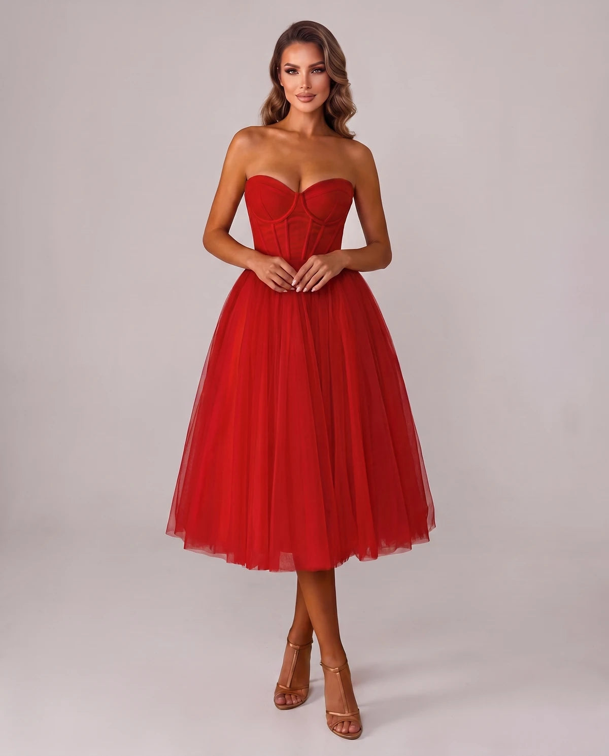 Pomona Midi Dresses — Red | SKU: SD-38566-red-2,SD-38566-red-4,SD-38566-red-6,SD-38566-red-8,SD-38566-red-10,SD-38566-red-12,SD-38566-red-14,SD-38566-red-14W,SD-38566-red-16,SD-38566-red-16W,SD-38566-red-18W,SD-38566-red-20W