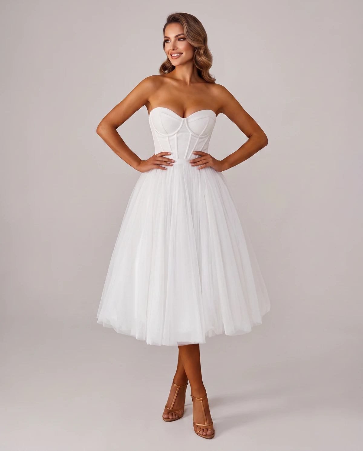 Pomona Midi Dresses — White | SKU: SD-38566-white-2,SD-38566-white-4,SD-38566-white-6,SD-38566-white-8,SD-38566-white-10,SD-38566-white-12,SD-38566-white-14,SD-38566-white-14W,SD-38566-white-16,SD-38566-white-16W,SD-38566-white-18W,SD-38566-white-20W