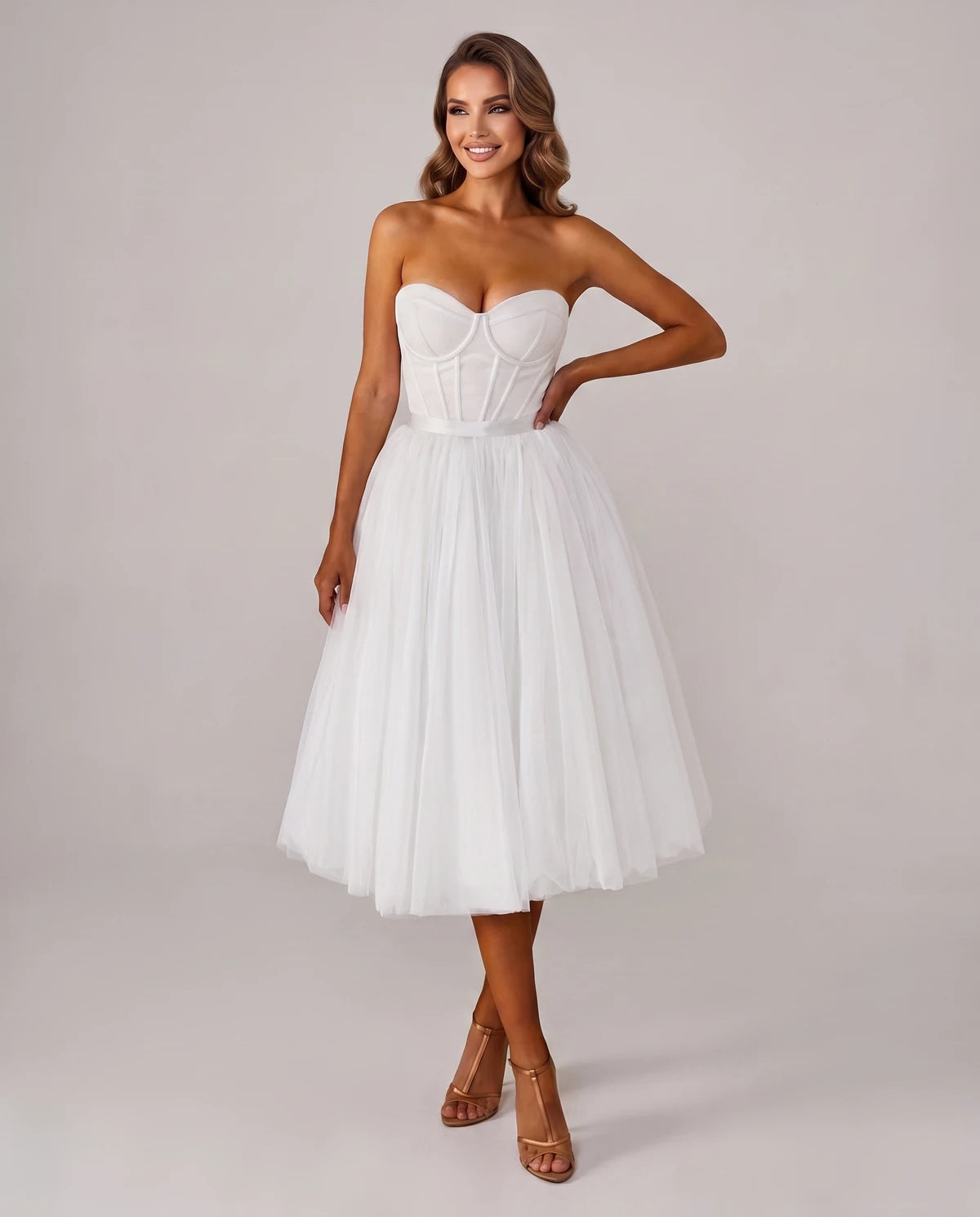 Pomona Midi Dresses — White | SKU: SD-38566-white-2,SD-38566-white-4,SD-38566-white-6,SD-38566-white-8,SD-38566-white-10,SD-38566-white-12,SD-38566-white-14,SD-38566-white-14W,SD-38566-white-16,SD-38566-white-16W,SD-38566-white-18W,SD-38566-white-20W