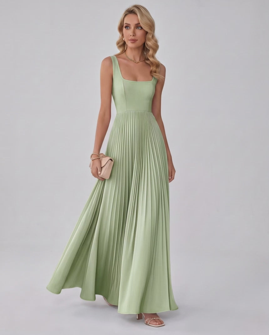 Satin Sleeveless Square Neck A-Line Maxi Dress for Party, Cocktail