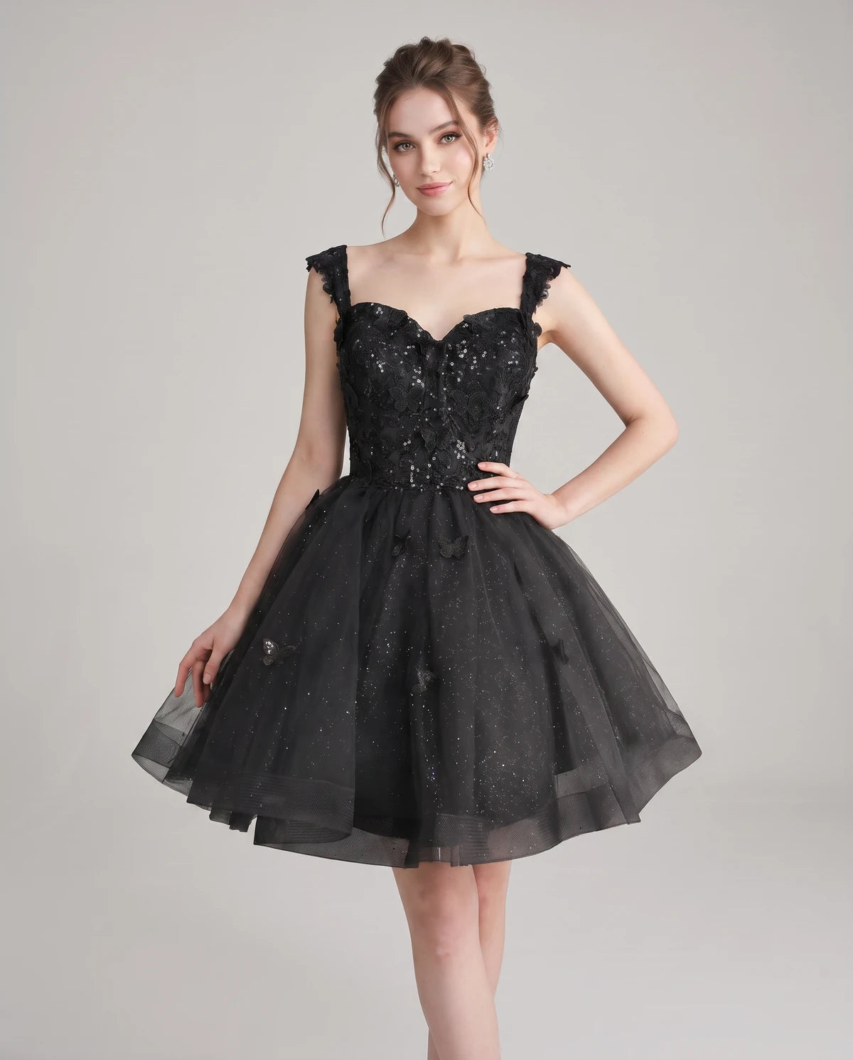 Quintessa Mini Dress — Black | SKU: SD-50365-black-2,SD-50365-black-4,SD-50365-black-6,SD-50365-black-8,SD-50365-black-10,SD-50365-black-12,SD-50365-black-14,SD-50365-black-16,SD-50365-black-16W,SD-50365-black-18W,SD-50365-black-20W,SD-50365-black-22W