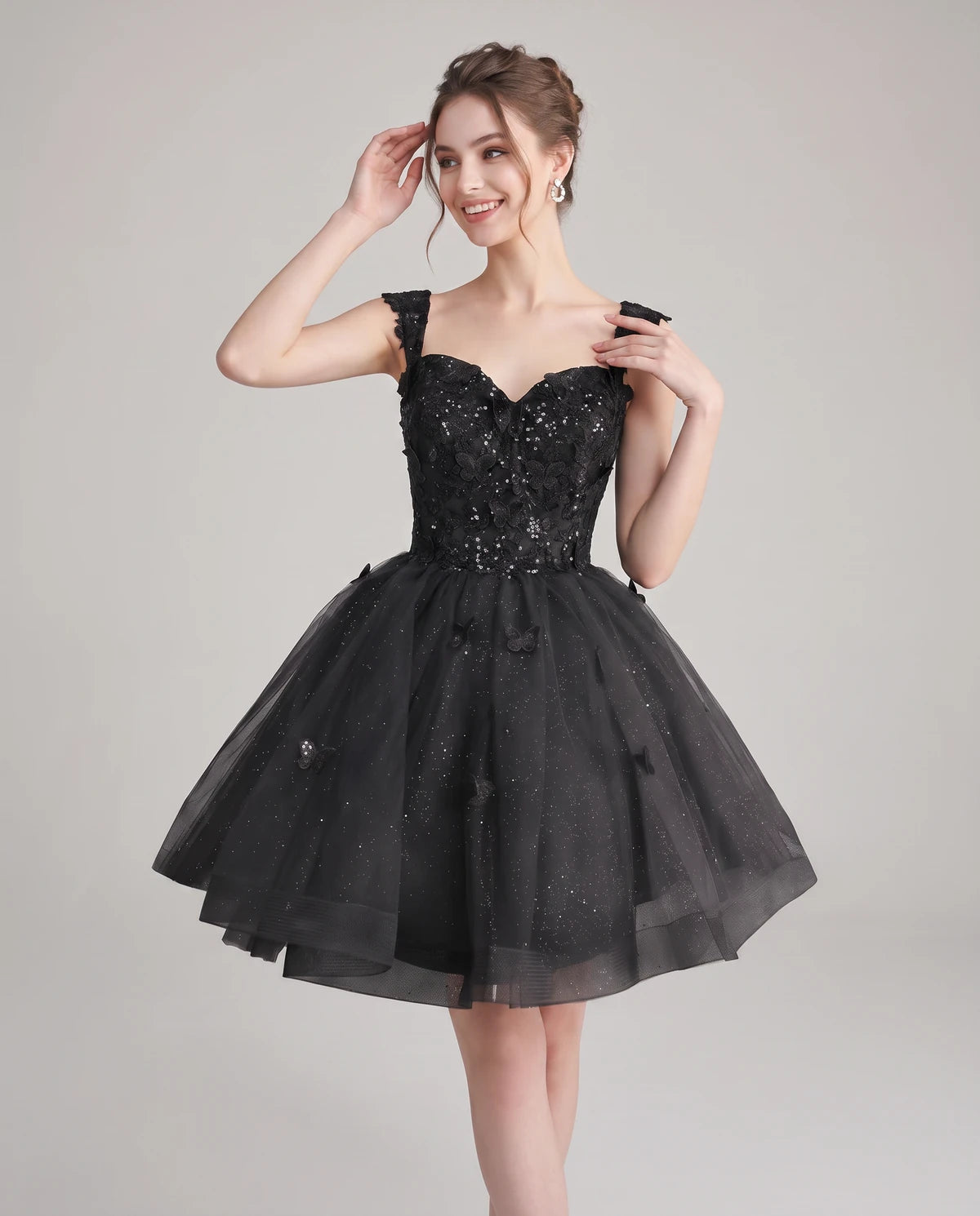 Quintessa Mini Dress — Black | SKU: SD-50365-black-2,SD-50365-black-4,SD-50365-black-6,SD-50365-black-8,SD-50365-black-10,SD-50365-black-12,SD-50365-black-14,SD-50365-black-16,SD-50365-black-16W,SD-50365-black-18W,SD-50365-black-20W,SD-50365-black-22W