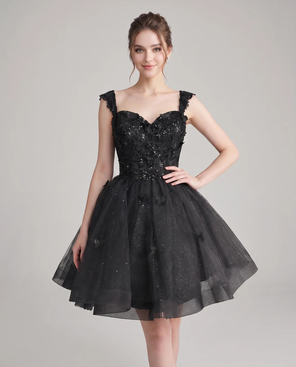 Quintessa Mini Dress — Black | SKU: SD-50365-black-2,SD-50365-black-4,SD-50365-black-6,SD-50365-black-8,SD-50365-black-10,SD-50365-black-12,SD-50365-black-14,SD-50365-black-16,SD-50365-black-16W,SD-50365-black-18W,SD-50365-black-20W,SD-50365-black-22W
