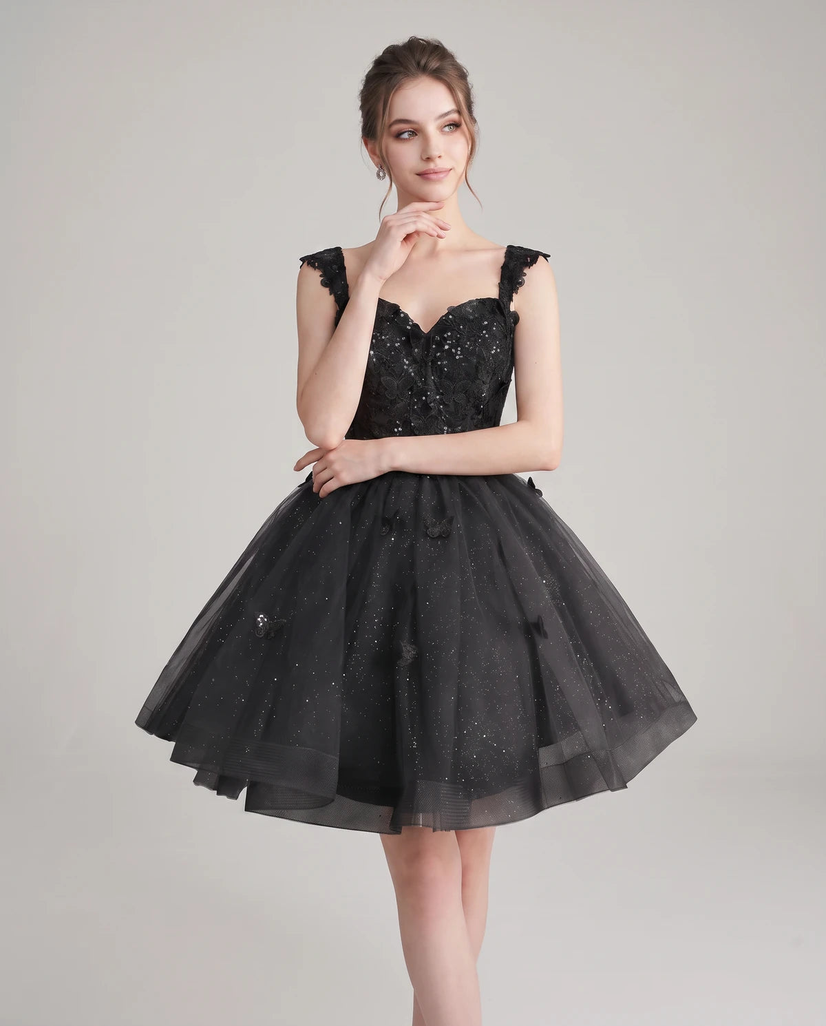 Quintessa Mini Dress — Black | SKU: SD-50365-black-2,SD-50365-black-4,SD-50365-black-6,SD-50365-black-8,SD-50365-black-10,SD-50365-black-12,SD-50365-black-14,SD-50365-black-16,SD-50365-black-16W,SD-50365-black-18W,SD-50365-black-20W,SD-50365-black-22W