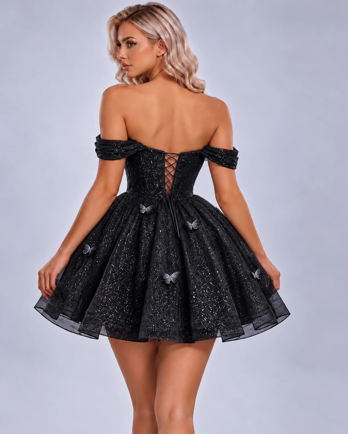 Quiterie Mini Dress — Black | SKU: SD-28995-black-2,SD-28995-black-4,SD-28995-black-6,SD-28995-black-8,SD-28995-black-10,SD-28995-black-12,SD-28995-black-14,SD-28995-black-14W,SD-28995-black-16,SD-28995-black-16W,SD-28995-black-18W,SD-28995-black-20W