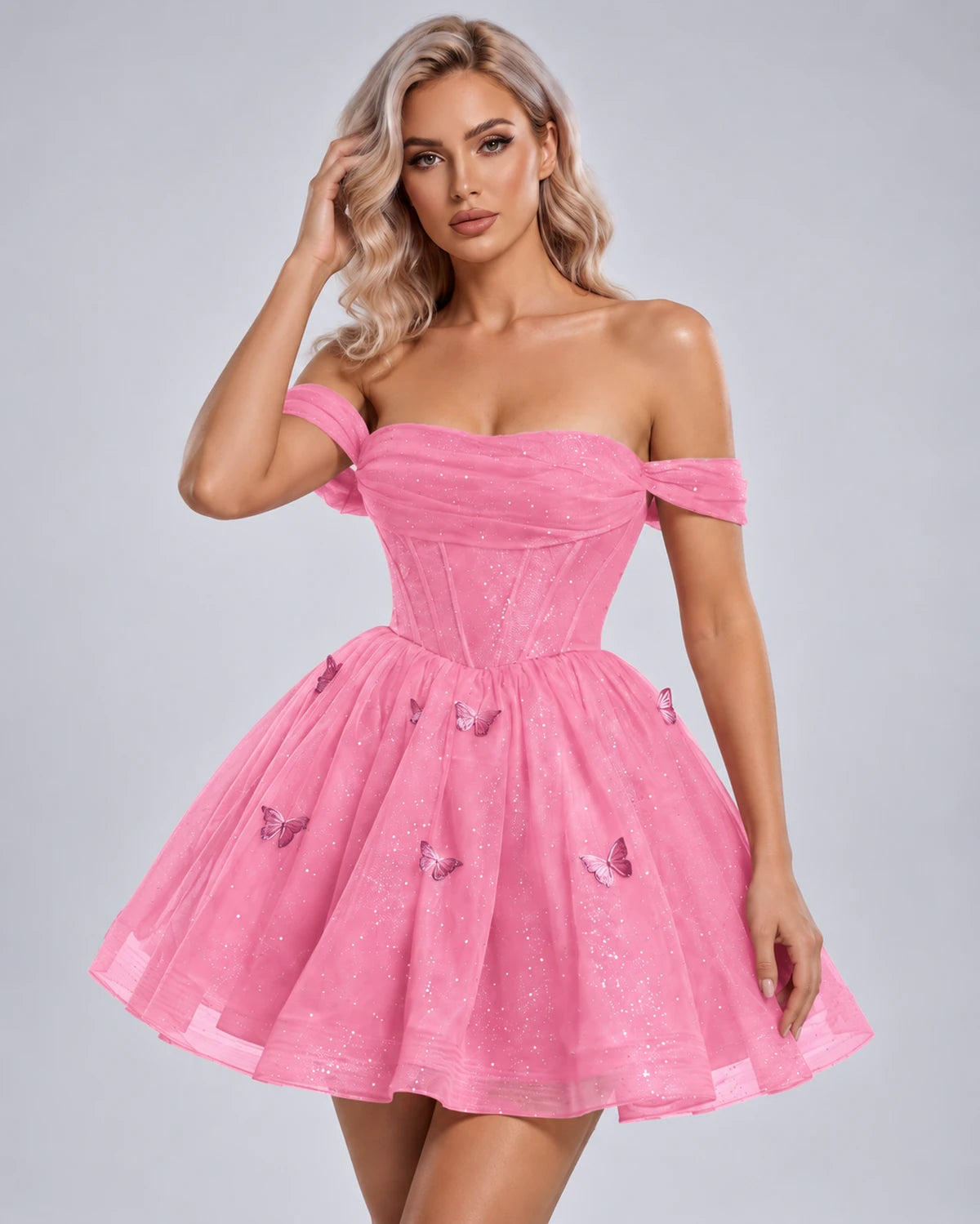 Quiterie Mini Dress — Pink | SKU: SD-28995-pink-2,SD-28995-pink-4,SD-28995-pink-6,SD-28995-pink-8,SD-28995-pink-10,SD-28995-pink-12,SD-28995-pink-14,SD-28995-pink-14W,SD-28995-pink-16,SD-28995-pink-16W,SD-28995-pink-18W,SD-28995-pink-20W