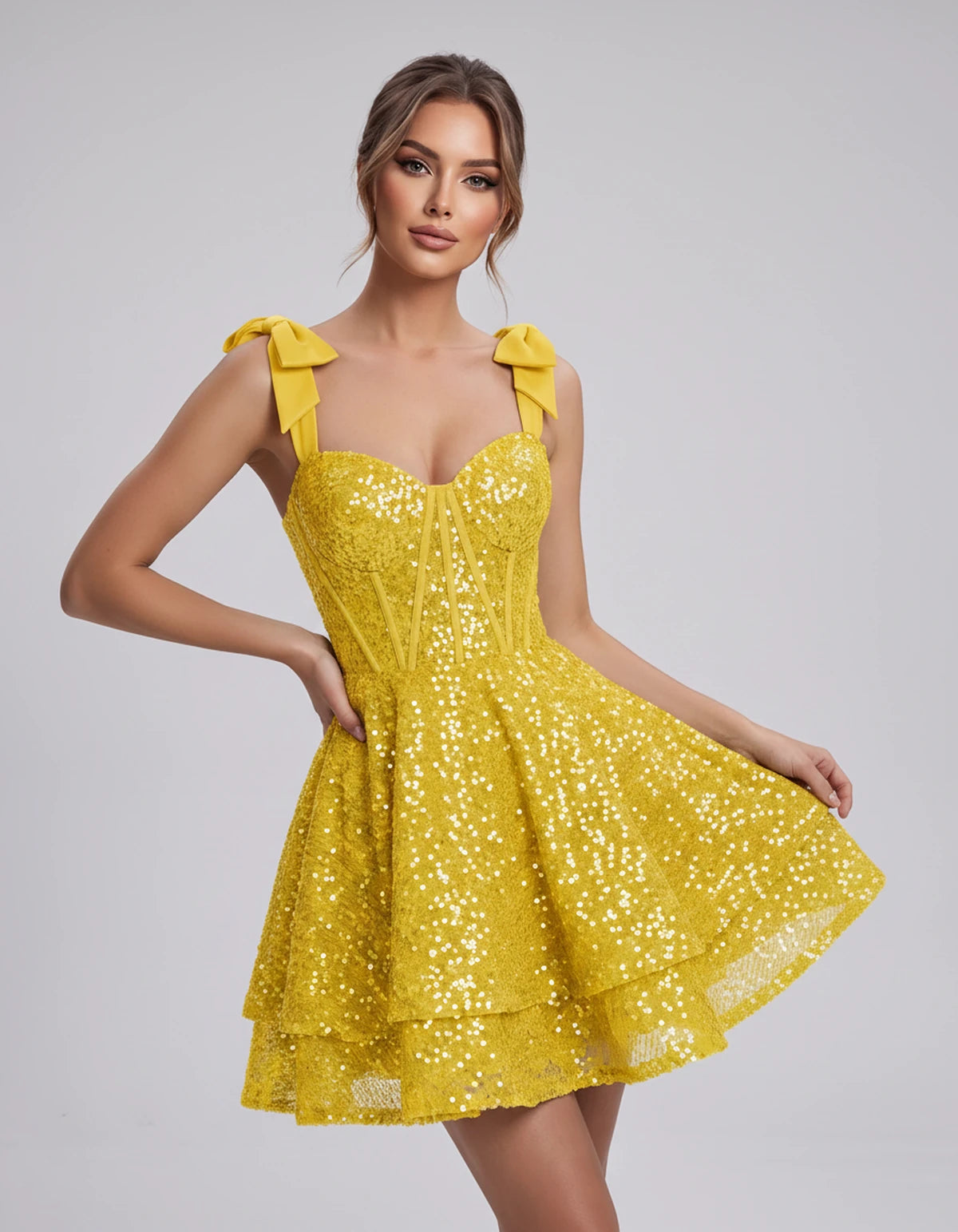 Rhiannon Mini Dress — Yellow | SKU: SD-13330-yellow-2,SD-13330-yellow-4,SD-13330-yellow-6,SD-13330-yellow-8,SD-13330-yellow-10,SD-13330-yellow-12,SD-13330-yellow-14,SD-13330-yellow-16,SD-13330-yellow-16W,SD-13330-yellow-18W,SD-13330-yellow-20W,SD-13330-yellow-22W