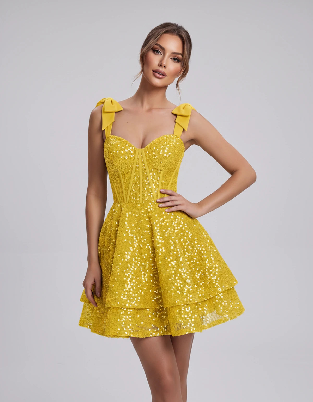 Rhiannon Mini Dress — Yellow | SKU: SD-13330-yellow-2,SD-13330-yellow-4,SD-13330-yellow-6,SD-13330-yellow-8,SD-13330-yellow-10,SD-13330-yellow-12,SD-13330-yellow-14,SD-13330-yellow-16,SD-13330-yellow-16W,SD-13330-yellow-18W,SD-13330-yellow-20W,SD-13330-yellow-22W