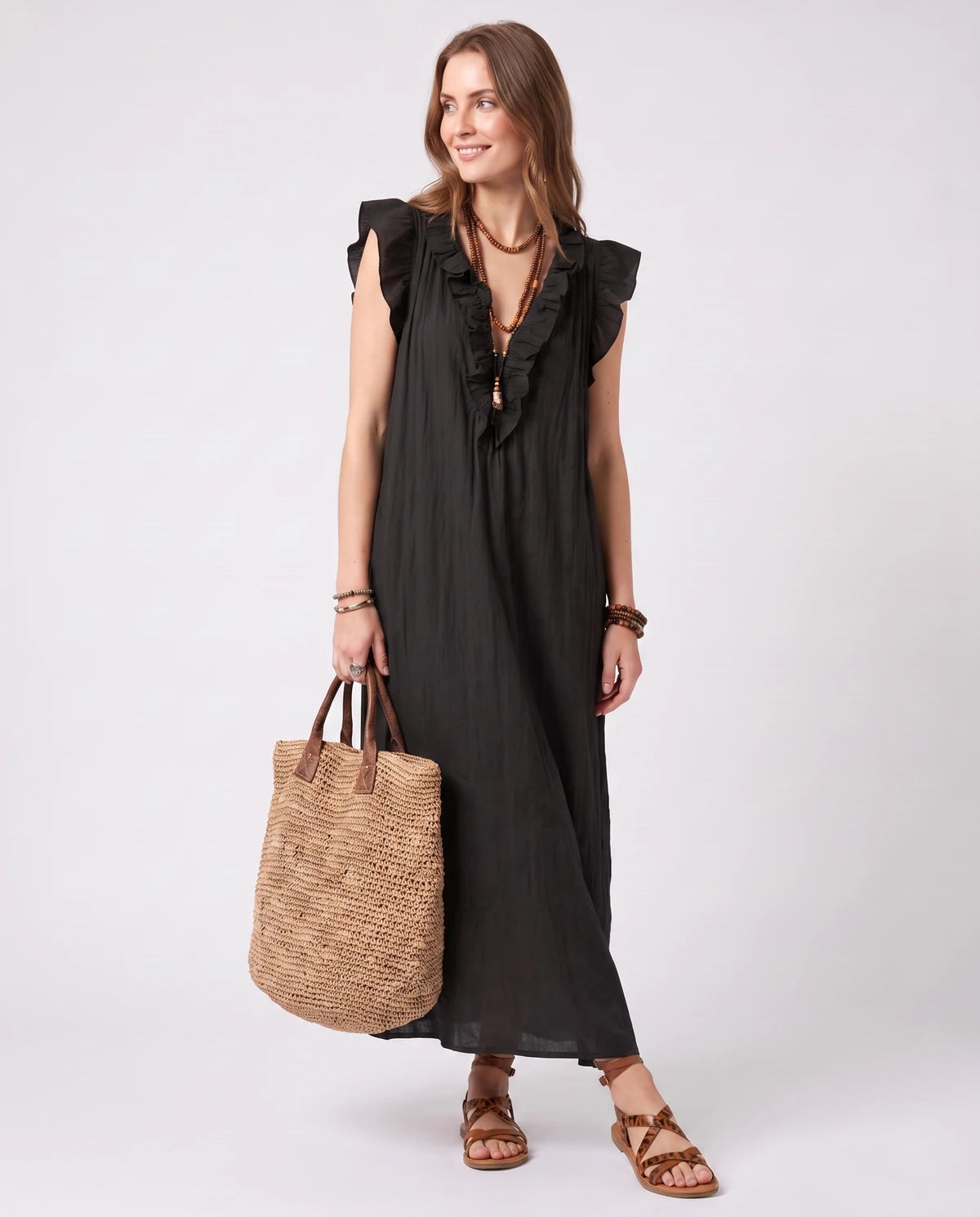 Rosanne Midi Dresses — Black | SKU: SD-04996-black-XS,SD-04996-black-S,SD-04996-black-M,SD-04996-black-L,SD-04996-black-XL,SD-04996-black-2XL