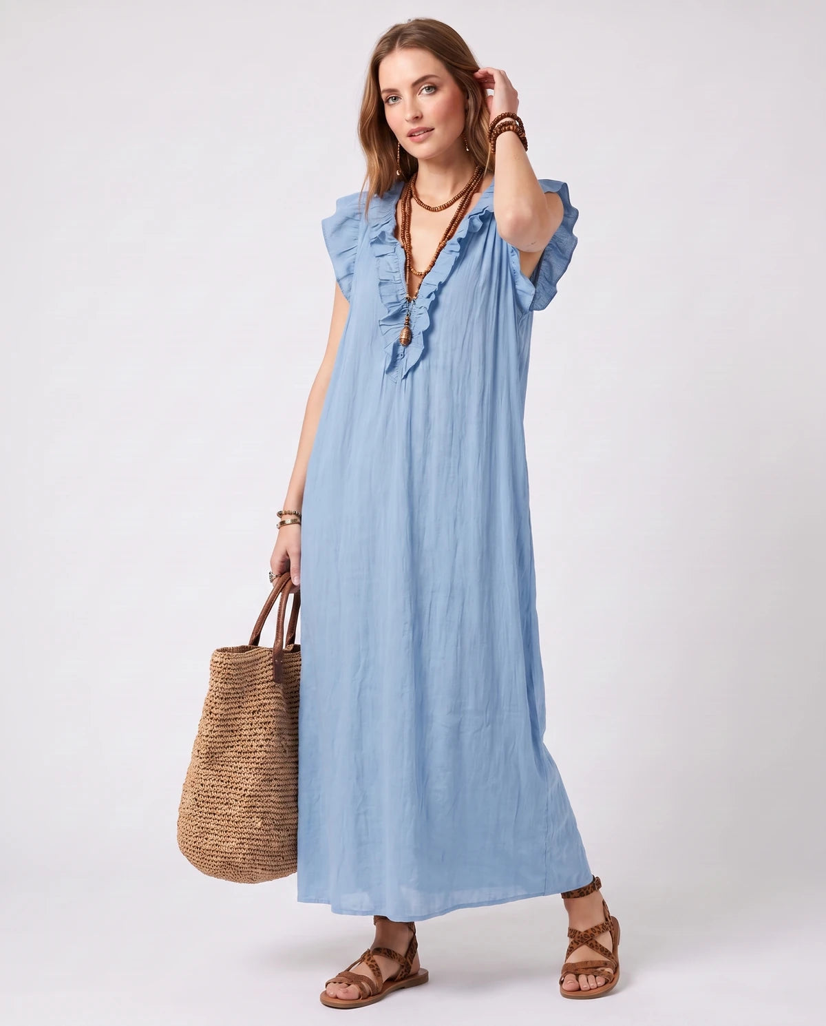 Rosanne Midi Dresses — Light  Blue | SKU: SD-04996-lightblue-XS,SD-04996-lightblue-S,SD-04996-lightblue-M,SD-04996-lightblue-L,SD-04996-lightblue-XL,SD-04996-lightblue-2XL