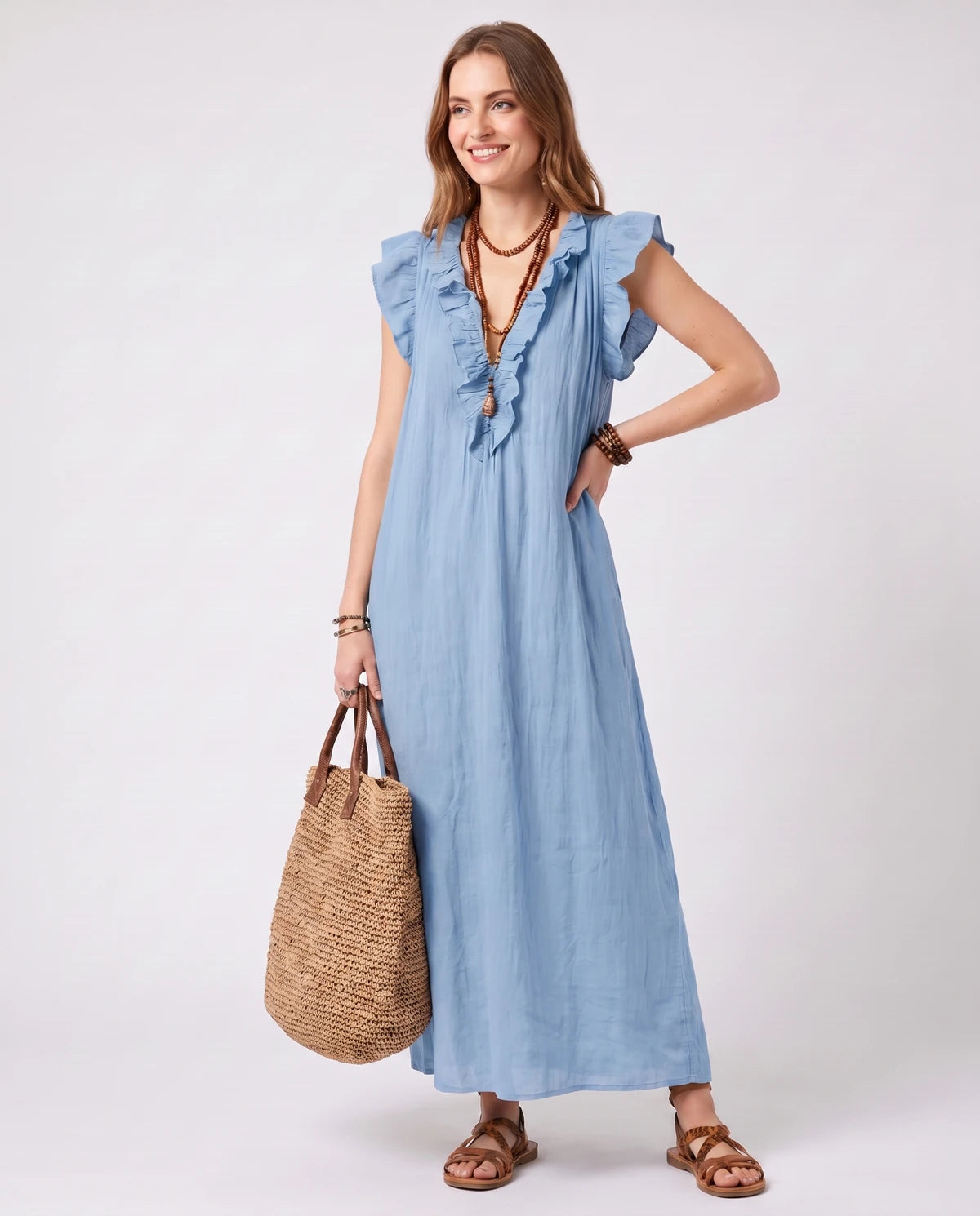 Rosanne Midi Dresses — Light  Blue | SKU: SD-04996-lightblue-XS,SD-04996-lightblue-S,SD-04996-lightblue-M,SD-04996-lightblue-L,SD-04996-lightblue-XL,SD-04996-lightblue-2XL