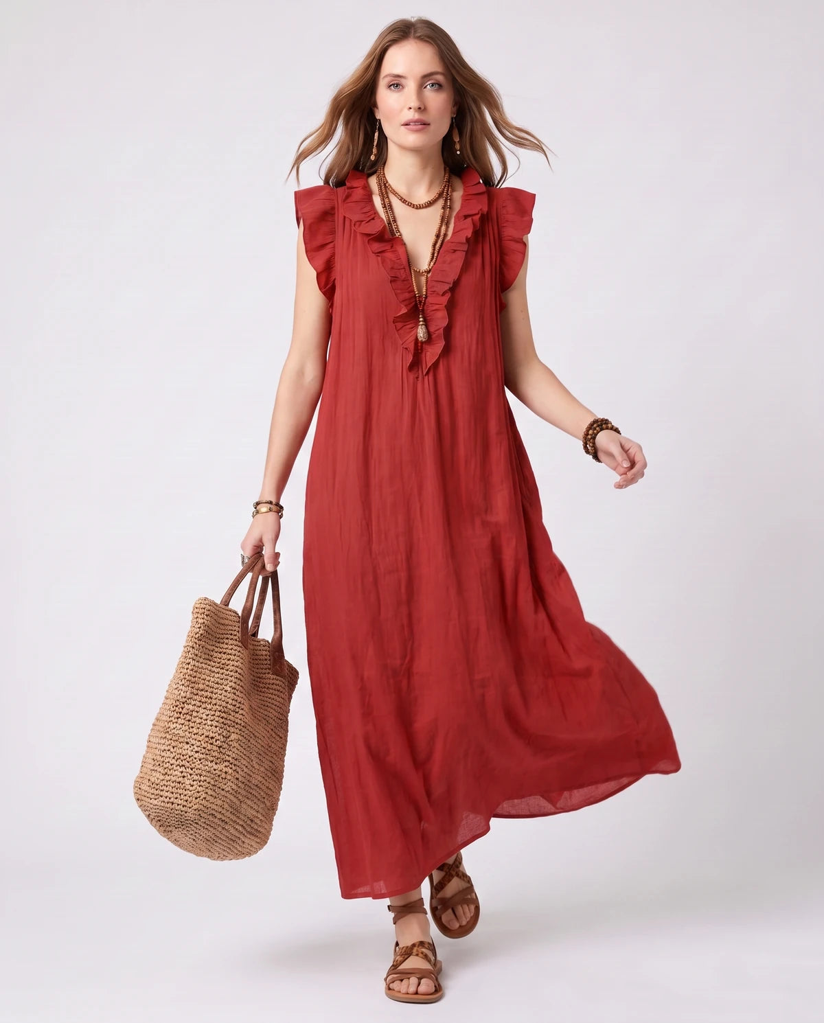 Rosanne Midi Dresses — Red | SKU: SD-04996-red-XS,SD-04996-red-S,SD-04996-red-M,SD-04996-red-L,SD-04996-red-XL,SD-04996-red-2XL