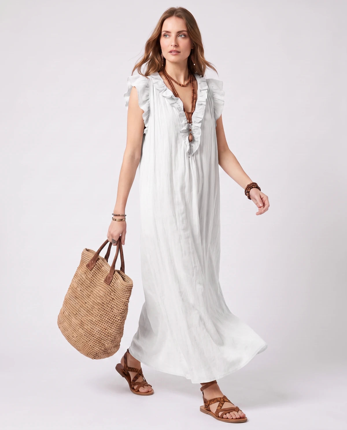 Rosanne Midi Dresses — White | SKU: SD-04996-white-XS,SD-04996-white-S,SD-04996-white-M,SD-04996-white-L,SD-04996-white-XL,SD-04996-white-2XL