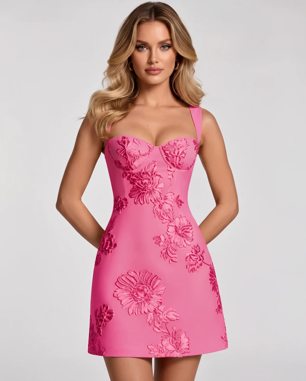 Rousseline Mini Dress — Hot Pink