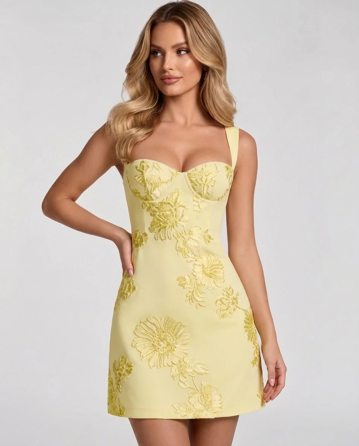 Rousseline Mini Dress — Yellow | SKU: SD-15835-yellow-2,SD-15835-yellow-4,SD-15835-yellow-6,SD-15835-yellow-8,SD-15835-yellow-10,SD-15835-yellow-12,SD-15835-yellow-14,SD-15835-yellow-16,SD-15835-yellow-16W,SD-15835-yellow-18W,SD-15835-yellow-20W,SD-15835-yellow-22W