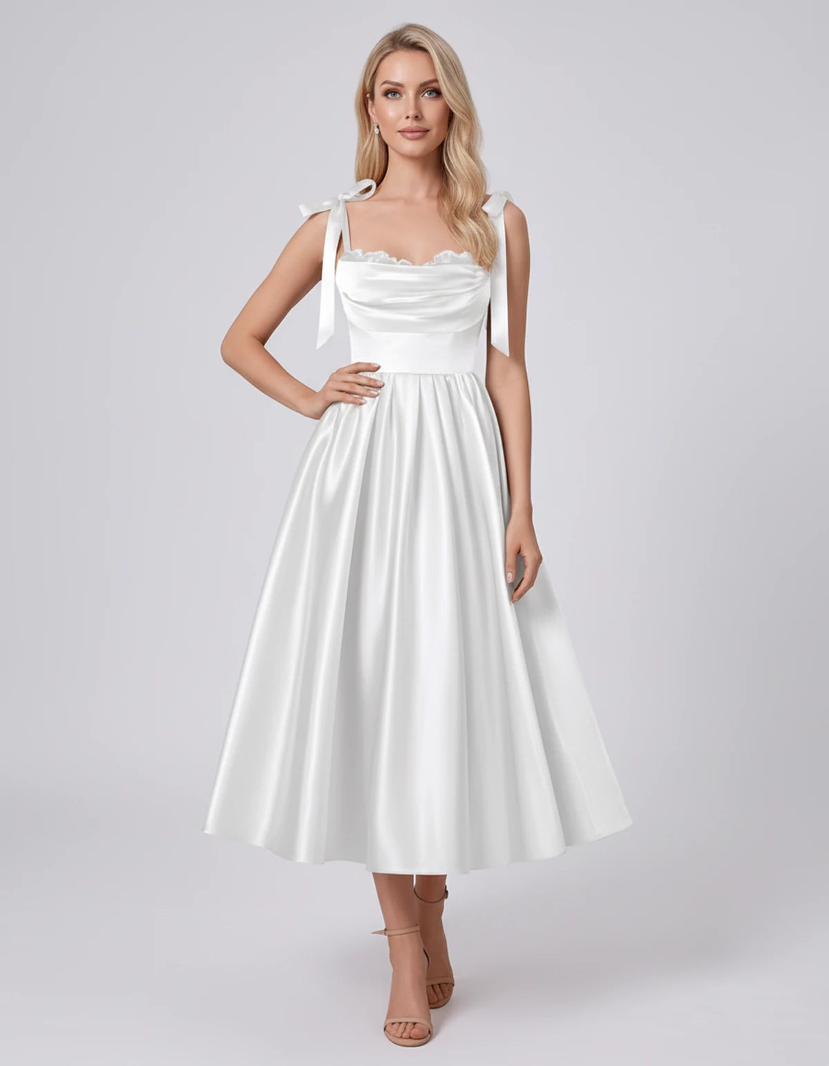 Saskia Midi Dresses — White | SKU: SD-65820-white-2,SD-65820-white-4,SD-65820-white-6,SD-65820-white-8,SD-65820-white-10,SD-65820-white-12,SD-65820-white-14,SD-65820-white-16,SD-65820-white-16W,SD-65820-white-18W,SD-65820-white-20W,SD-65820-white-22W