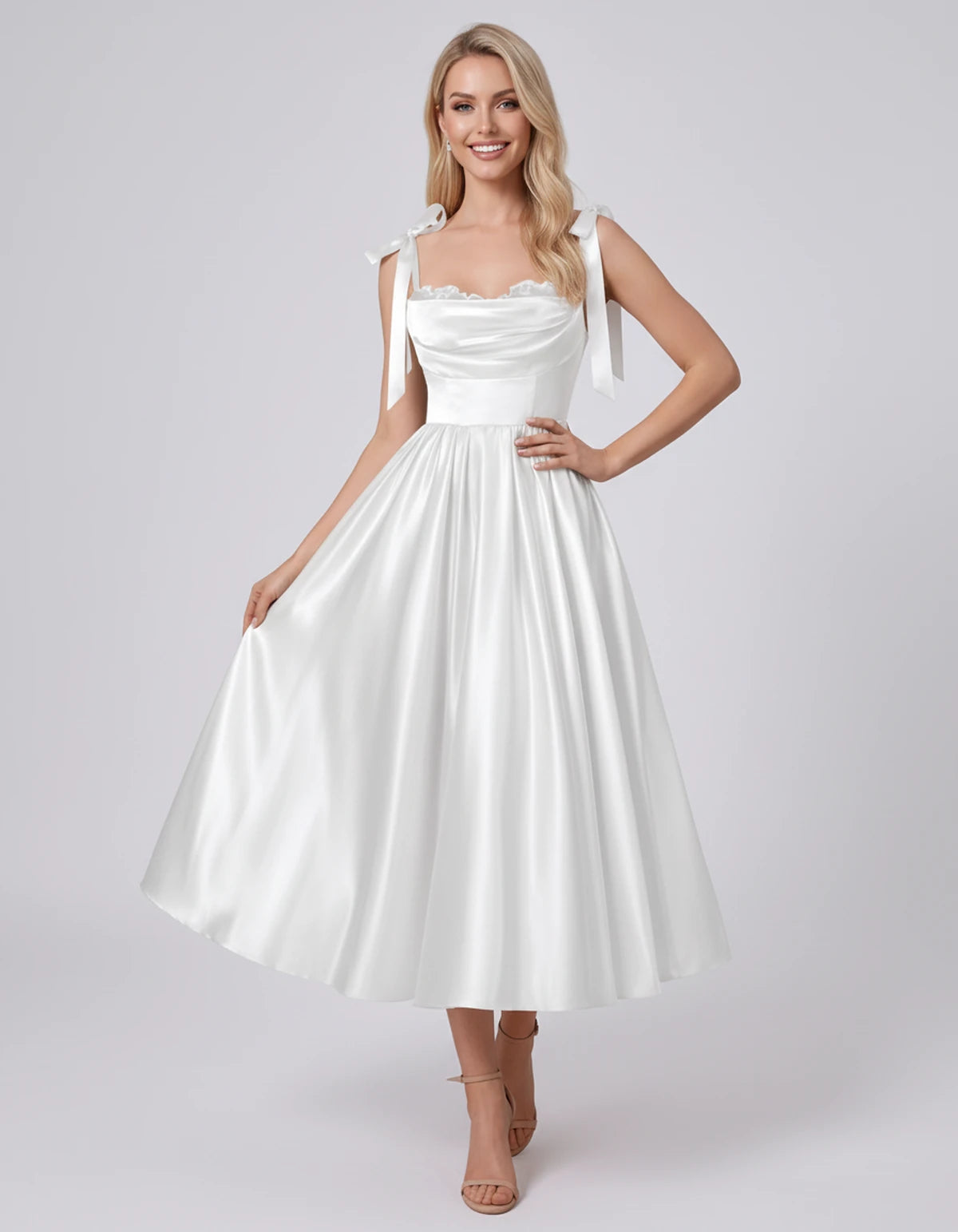 Saskia Midi Dresses — White | SKU: SD-65820-white-2,SD-65820-white-4,SD-65820-white-6,SD-65820-white-8,SD-65820-white-10,SD-65820-white-12,SD-65820-white-14,SD-65820-white-16,SD-65820-white-16W,SD-65820-white-18W,SD-65820-white-20W,SD-65820-white-22W