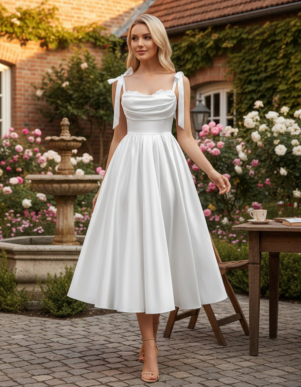 Saskia Midi Dresses — White | SKU: SD-65820-white-2,SD-65820-white-4,SD-65820-white-6,SD-65820-white-8,SD-65820-white-10,SD-65820-white-12,SD-65820-white-14,SD-65820-white-16,SD-65820-white-16W,SD-65820-white-18W,SD-65820-white-20W,SD-65820-white-22W