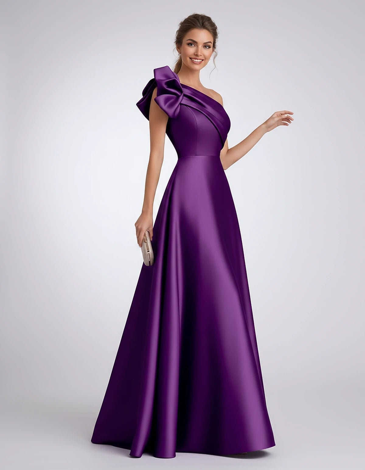 Satin One-Shoulder Sleeveless A-Line Maxi Dress for Party, Cocktail, Evening, Wedding Guest, Formal Events & Summer Occasions