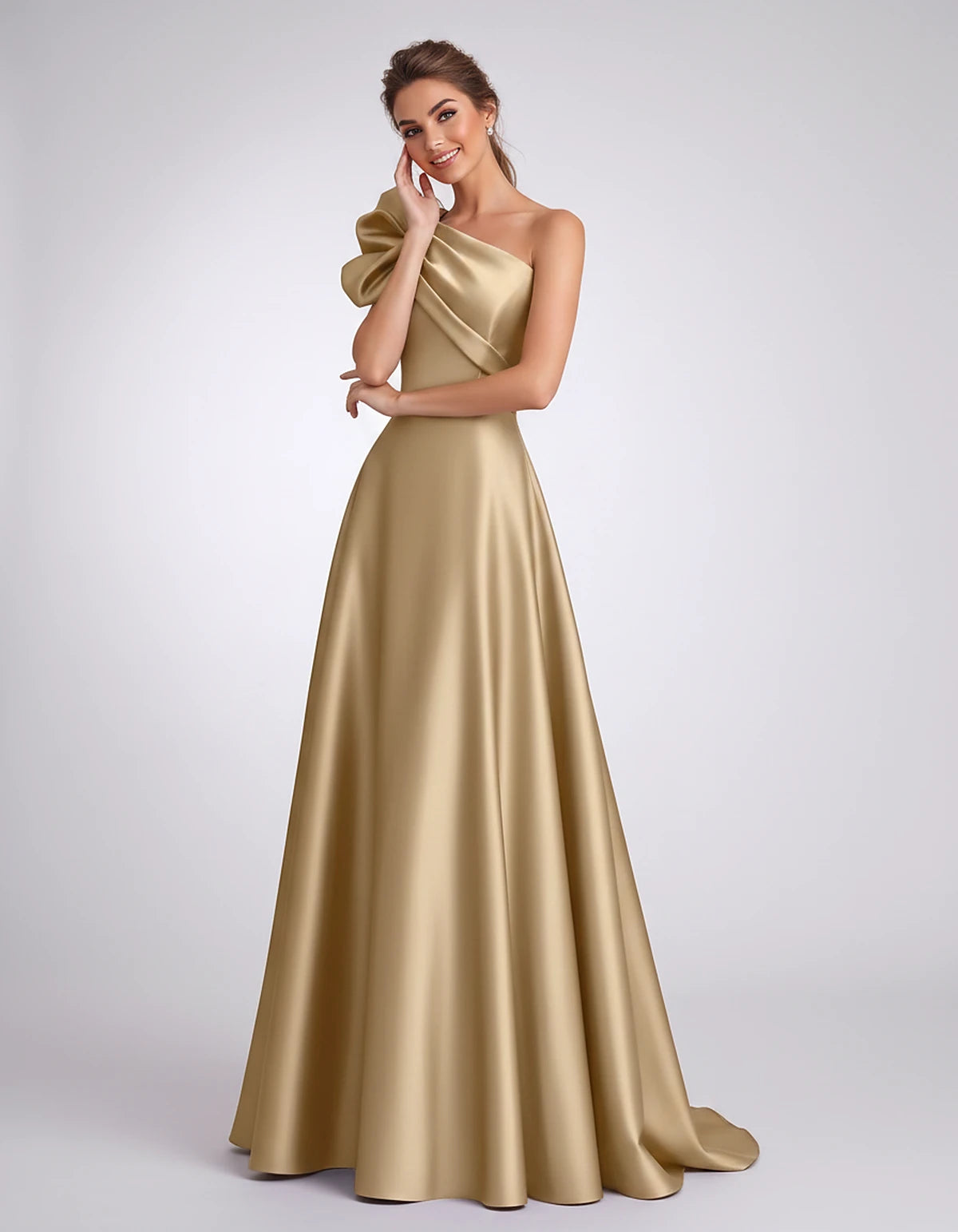 Satin One-Shoulder Sleeveless A-Line Maxi Dress for Party, Cocktail, Evening, Wedding Guest, Formal Events & Summer Occasions