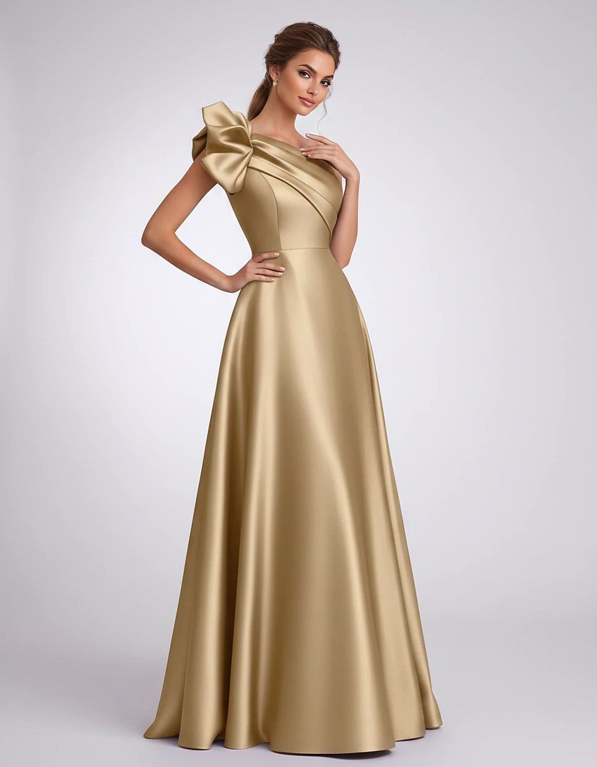 Satin One-Shoulder Sleeveless A-Line Maxi Dress for Party, Cocktail, Evening, Wedding Guest, Formal Events & Summer Occasions