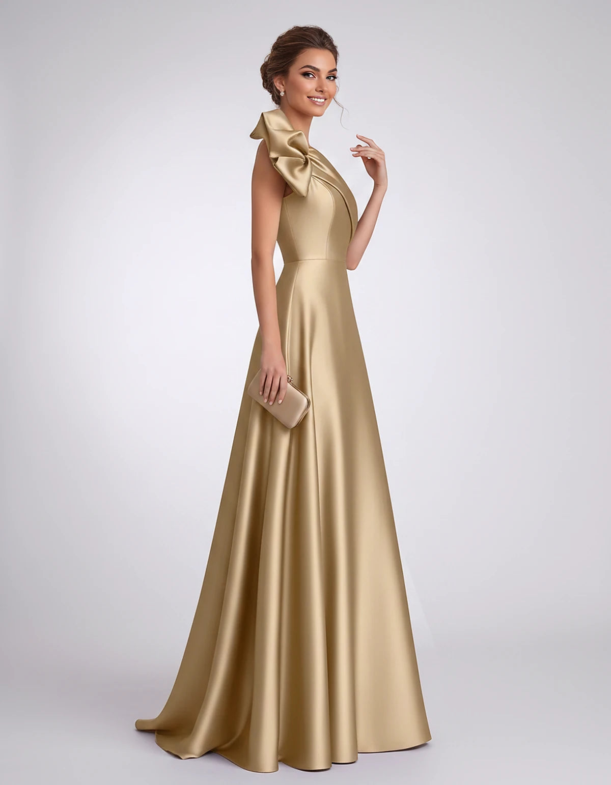 Satin One-Shoulder Sleeveless A-Line Maxi Dress for Party, Cocktail, Evening, Wedding Guest, Formal Events & Summer Occasions