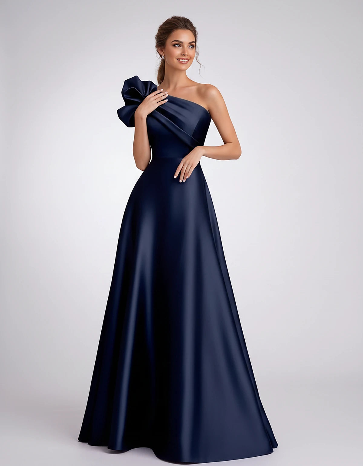Satin One-Shoulder Sleeveless A-Line Maxi Dress for Party, Cocktail, Evening, Wedding Guest, Formal Events & Summer Occasions