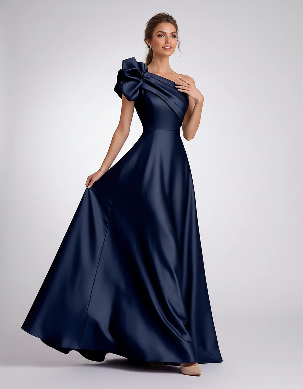 Satin One-Shoulder Sleeveless A-Line Maxi Dress for Party, Cocktail, Evening, Wedding Guest, Formal Events & Summer Occasions