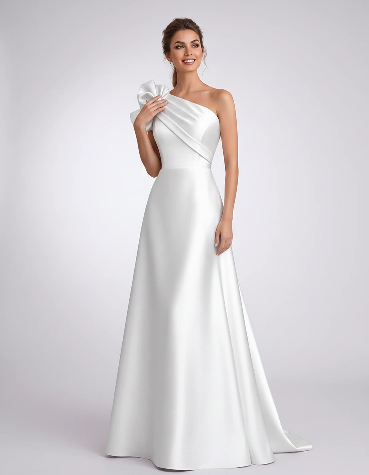 Satin One-Shoulder Sleeveless A-Line Maxi Dress for Party, Cocktail, Evening, Wedding Guest, Formal Events & Summer Occasions