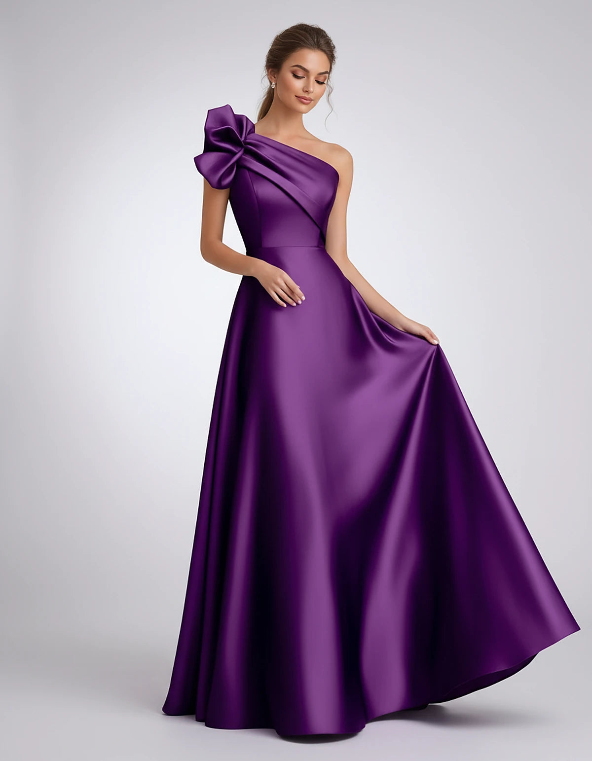 Satin One-Shoulder Sleeveless A-Line Maxi Dress for Party, Cocktail, Evening, Wedding Guest, Formal Events & Summer Occasions