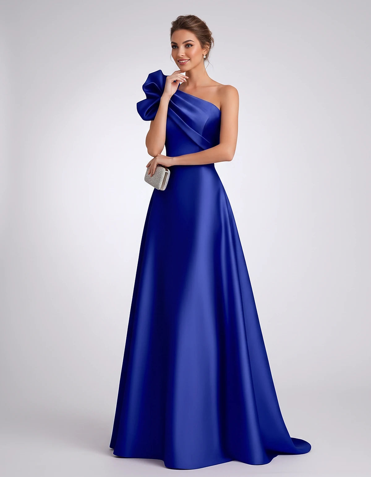 Satin One-Shoulder Sleeveless A-Line Maxi Dress for Party, Cocktail, Evening, Wedding Guest, Formal Events & Summer Occasions
