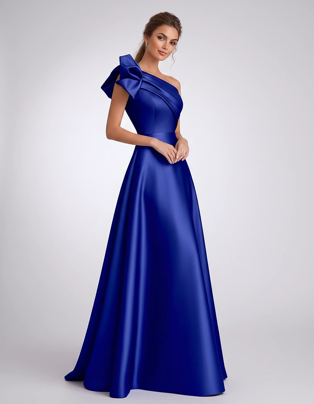 Satin One-Shoulder Sleeveless A-Line Maxi Dress for Party, Cocktail, Evening, Wedding Guest, Formal Events & Summer Occasions
