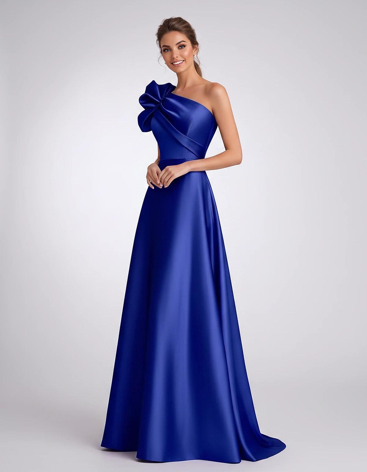 Satin One-Shoulder Sleeveless A-Line Maxi Dress for Party, Cocktail, Evening, Wedding Guest, Formal Events & Summer Occasions
