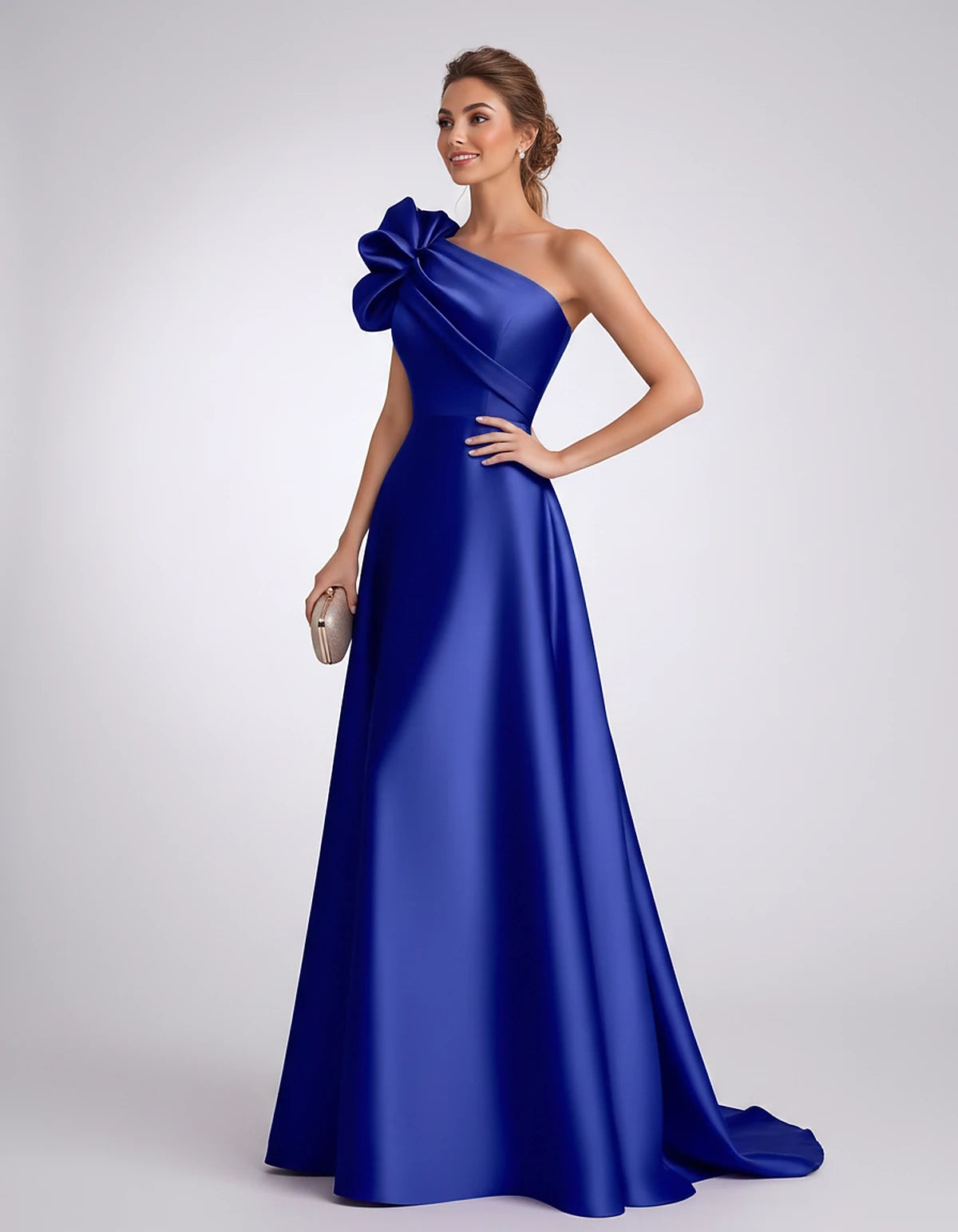 Satin One-Shoulder Sleeveless A-Line Maxi Dress for Party, Cocktail, Evening, Wedding Guest, Formal Events & Summer Occasions