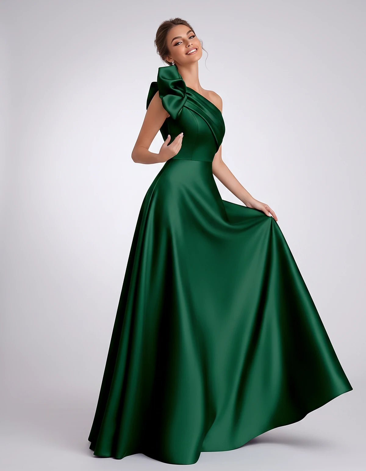 Satin One-Shoulder Sleeveless A-Line Maxi Dress for Party, Cocktail, Evening, Wedding Guest, Formal Events & Summer Occasions